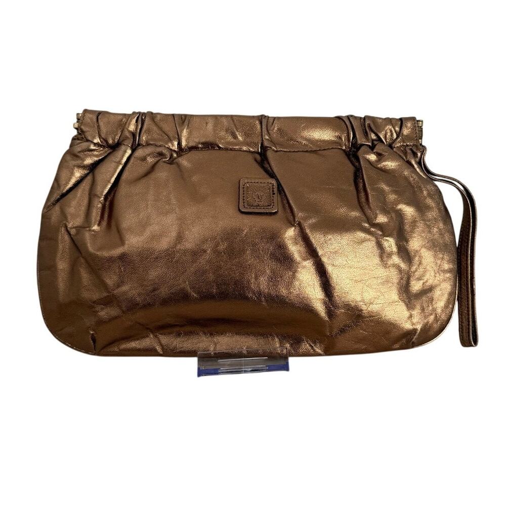 Vintage Anne Klein For Calderon Bronze Metallic Leather Clutch Bag